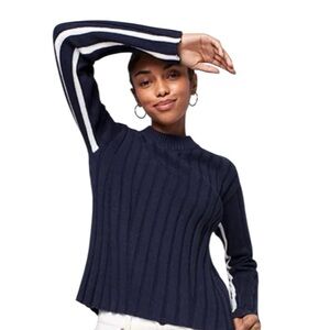 FAHERTY | Game Set Crew Sweater Navy Organic Cotton/Cashmere Ribbed Knit